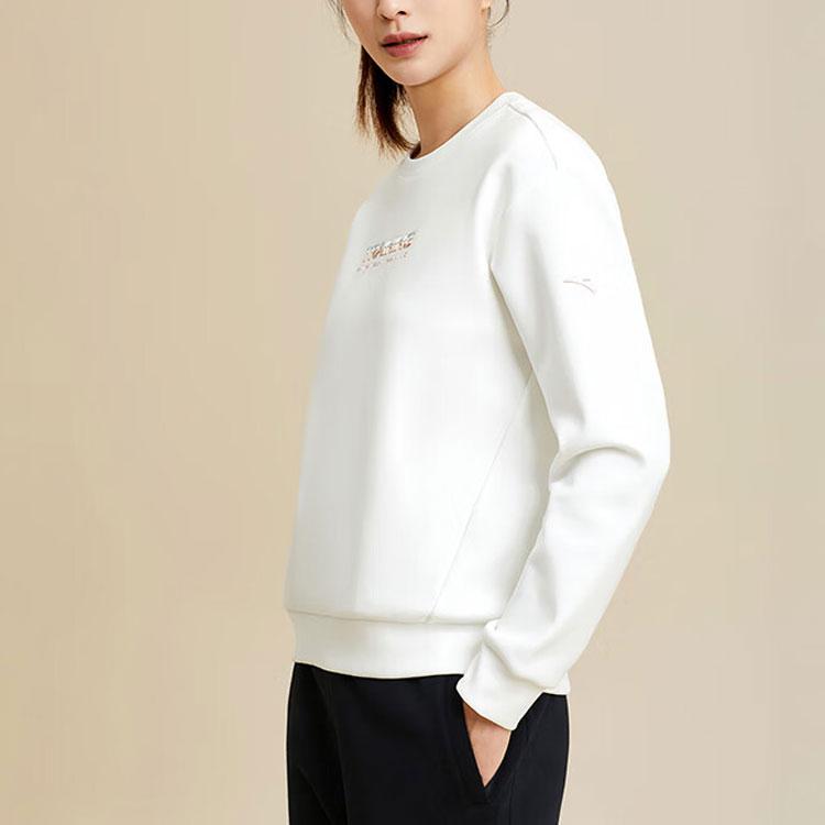Anta Training Series Letter Round Neck Pullover Sweatshirt Women sweatshirt Paper-White 162347720-1