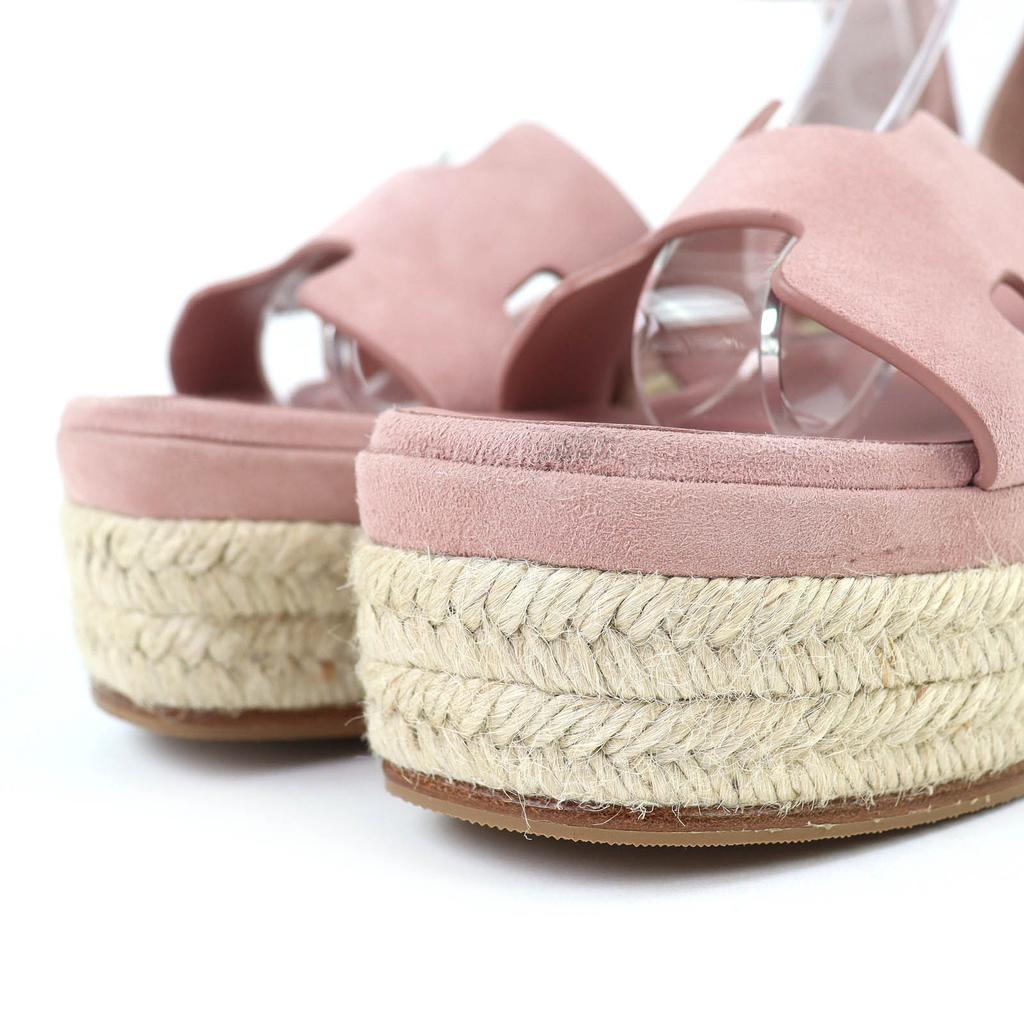 Excellent HERMES Sandals Espadrilles Elda Ankle Strap Suede Leather Pink 36 Used
