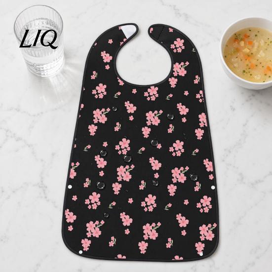 Stylish Senior Clothing Protector Adult Bib, Waterproof Easy Clean Feeding with Floral Elderly Mealtime Bib Printed, Protector, for Seniors Dining Aid