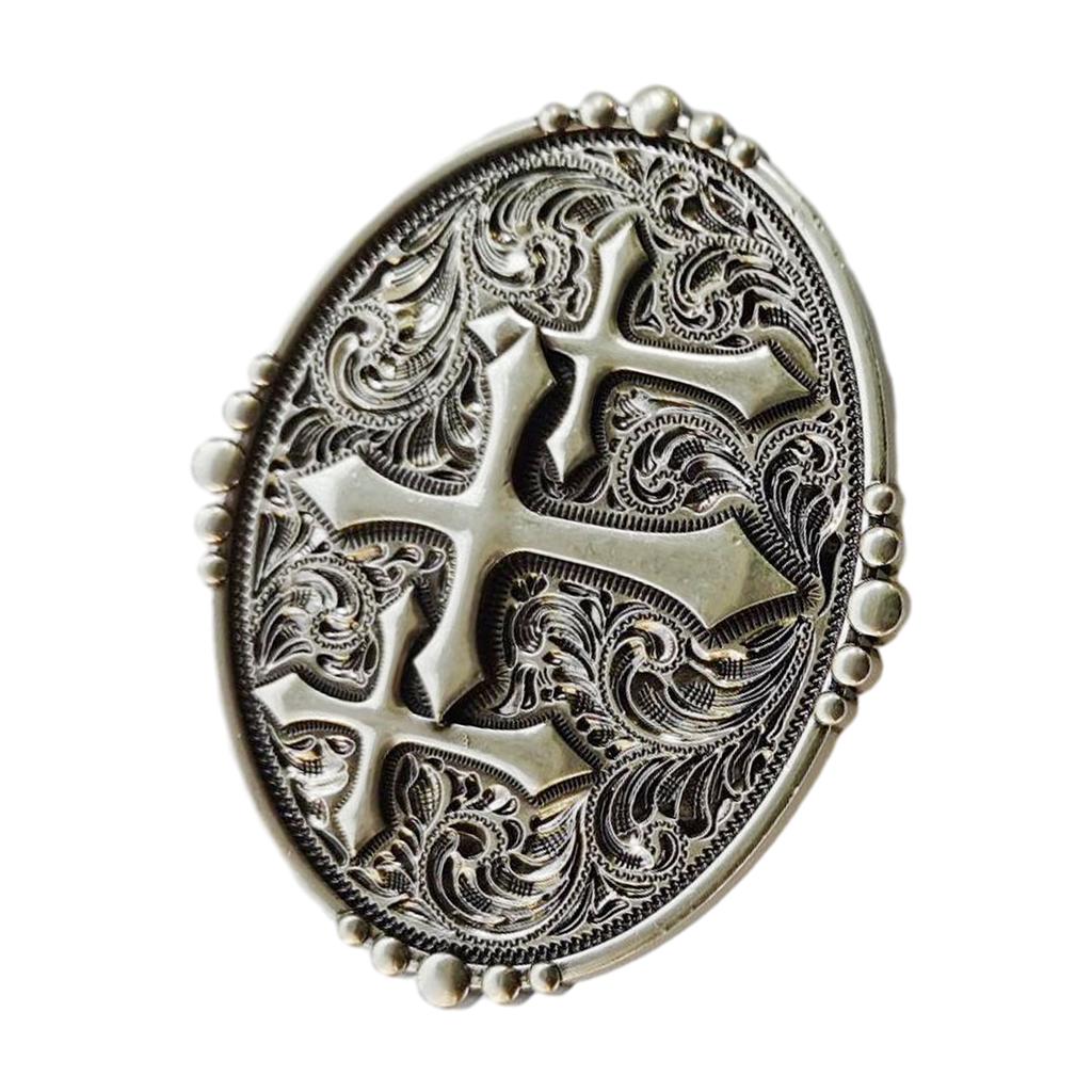 Vintage Carved Cross Pattern Belt Buckle Replacing Components Easy to Use Heavy Rock Style Belt Buckle for Adult