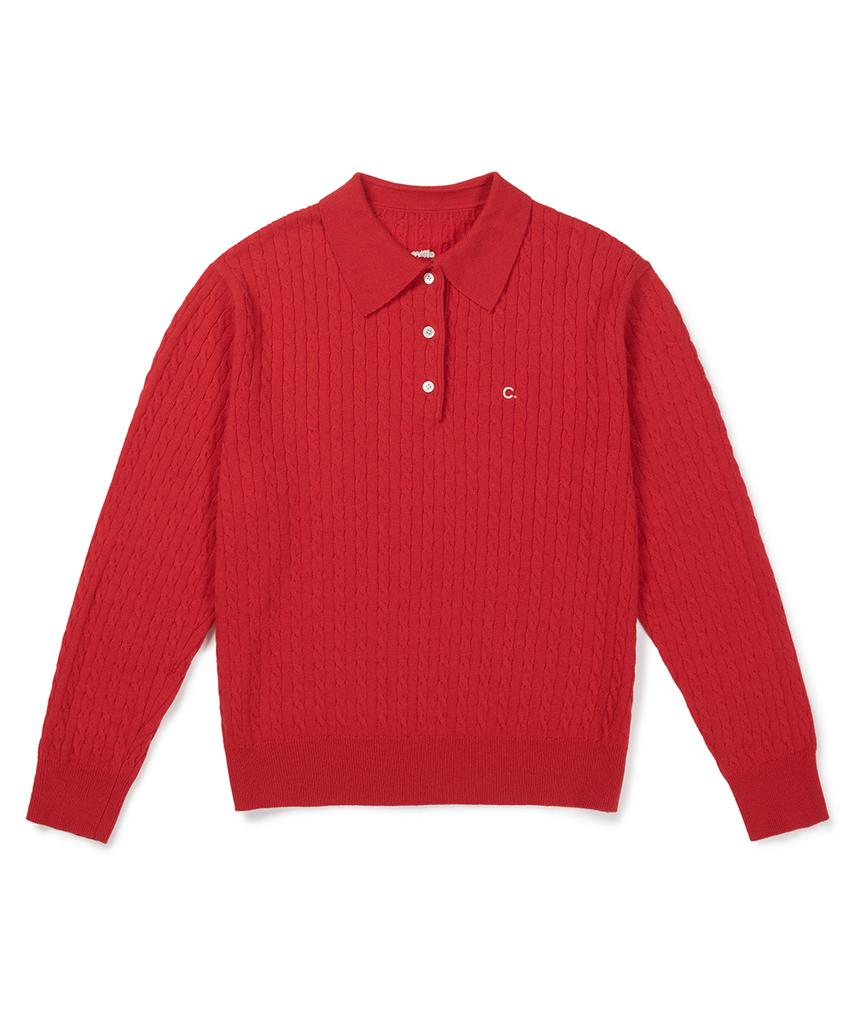 CLOVE [26Fw CLOVE] Cable Collared Knit Pullover (Red)