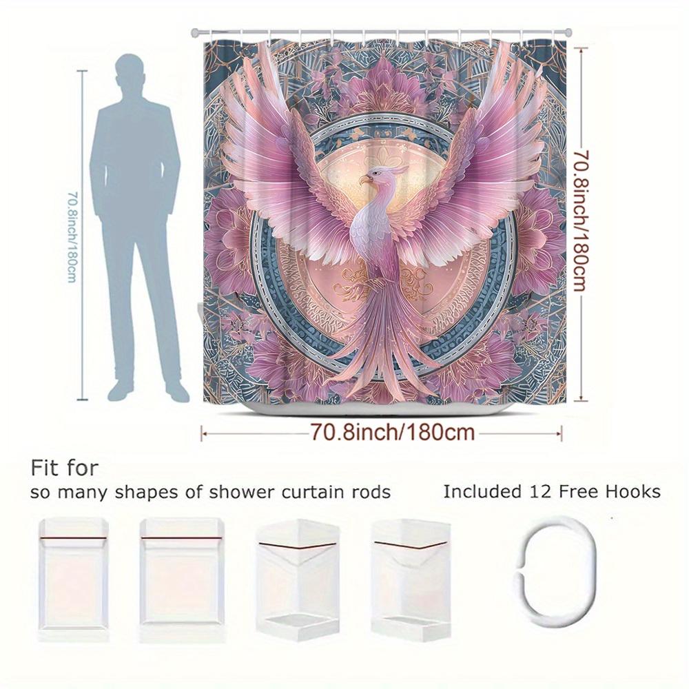 1Pc Phoenix Shower Curtain, Animal And Floral Pattern Bath Curtain, Bathtub Partition Hanging Fabric, Bathroom Decor, Polyester