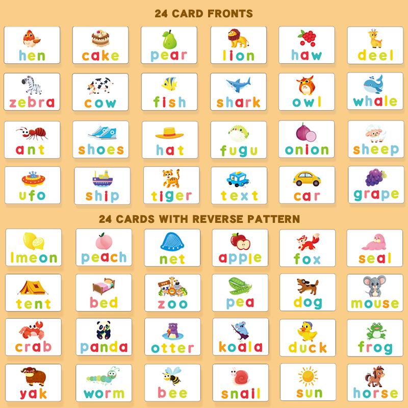Kids 26 English Alphabet Flash Cards Spelling Game Set | Portable Early Education Word Recognition Desk Toy Christmas Gifts