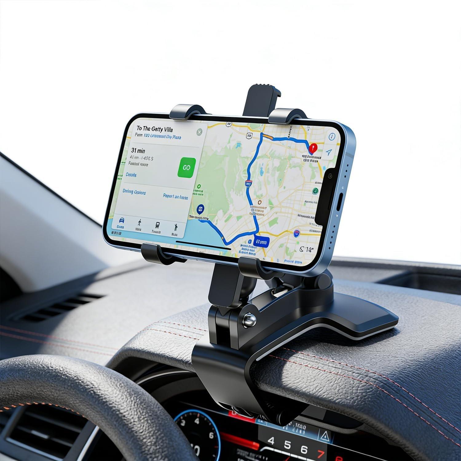 Car Phone Holder, Dashboard Phone Mount, Clip-on Smartphone Holder, One-Hand Operation, 360 Degree Rotation Dashboard Clip Mount for 4.3-7.6 чёрный