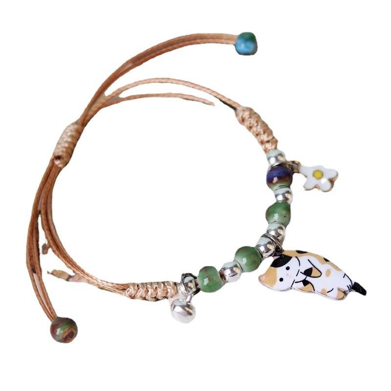 Minimalist Cat Charm Bracelet With Alloy And Woven Cord For Womens Fashion And Gift