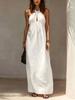 European and American style neck dress women's summer V-neck high-heeled holiday style long dress