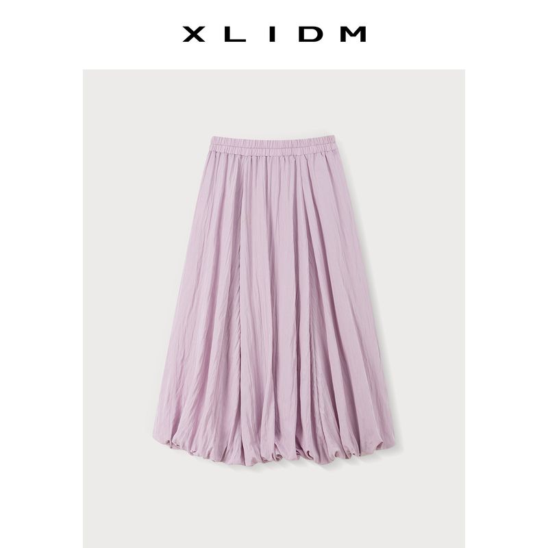

Xiao Li Plus Size Women s Clothing Ou Ruo Style! Plus Size Improvement Slightly Wrinkled Elastic Waist Elimination Slim Looking A- line Bud Skirt Taro Purple (Spot) L