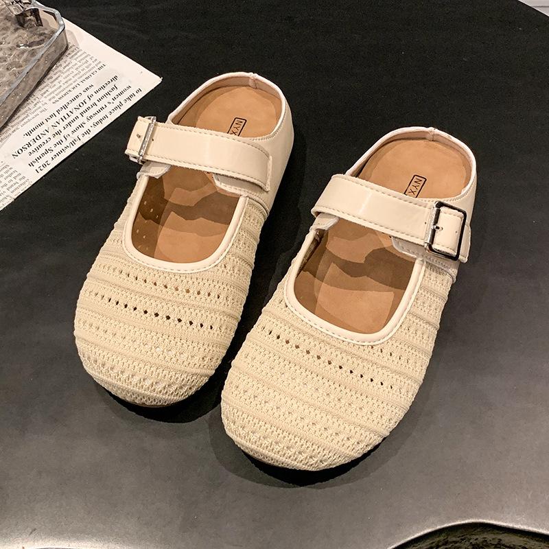 Thick-bottomed retro breathable bag head half slippers women's outer wear 2025 new spring and summer one-pedal sandals