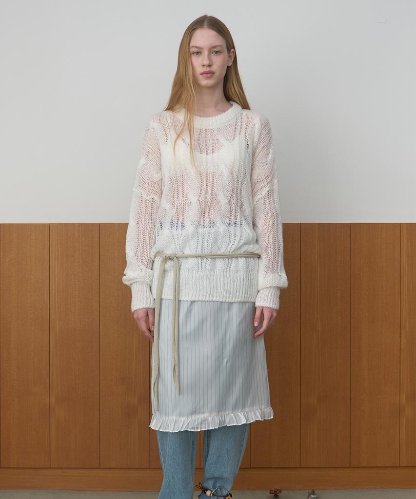 MA JOURNEE Sheer Round Over Knit_White