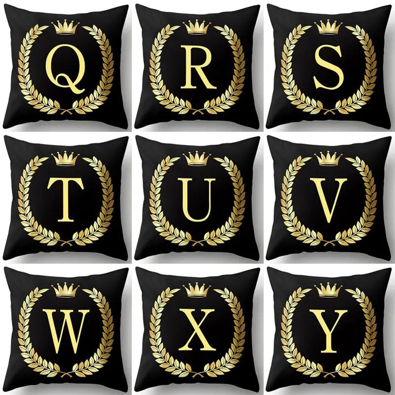 Black Gold Letter Pattern Decorative Cushions Pillowcase Polyester Cushion Cover Throw Pillow Sofa Decoration Pillowcover 40553