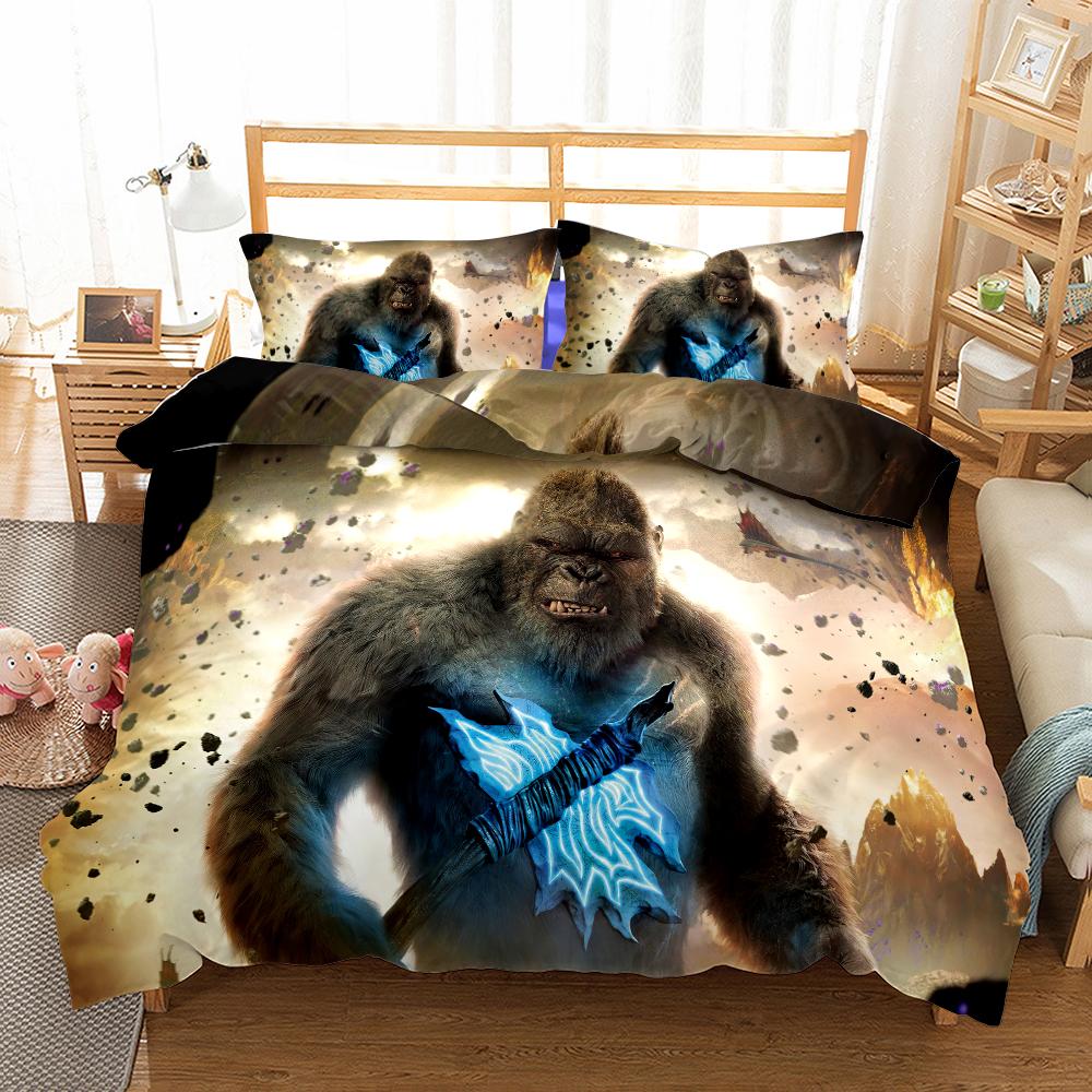 Juego de Ropa de Cama con Estampado de Dibujos Animados de la Película Godzilla Vs King Kong Impresión 2D Funda Nórdica Cama Individual Doble Queen King Ropa de Cama Ropa de Cama