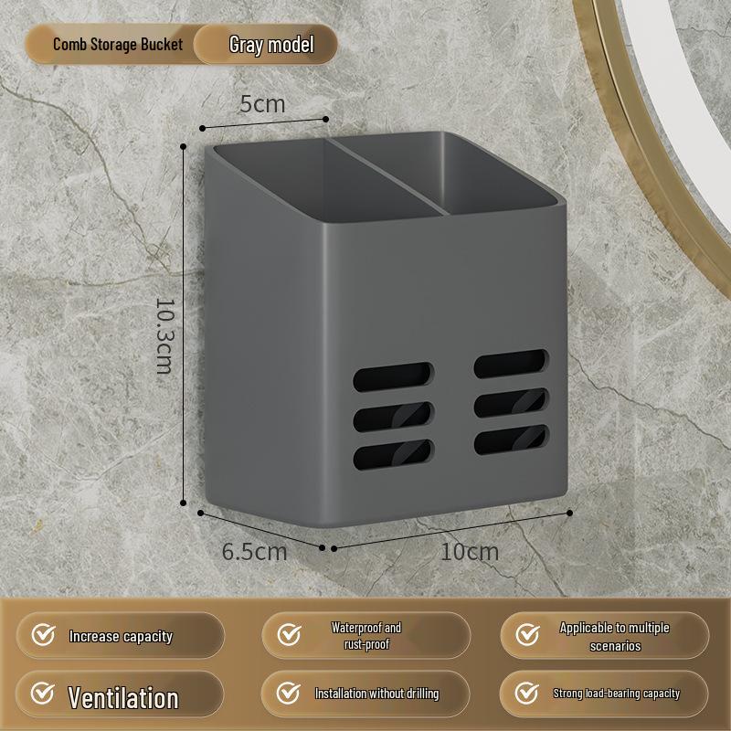 Bathroom Wall-Mounted Storage Rack for Cosmetics, Comb, Toothpaste, Toothbrush, and Chopsticks - Punch-Free and Drainable.