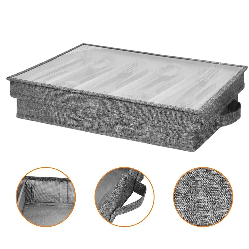 Portable Flatware Storage Case with Transparent Lid and Reinforced Handles for Convenient Utensil Organization