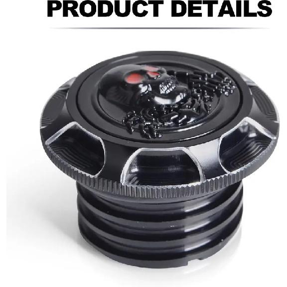 For Harley Sportster XL 1200 883 X48 Dyna Aluminum Fuel Gas Tank Cover Cap 3D Chrome Skull Red Eyes Style