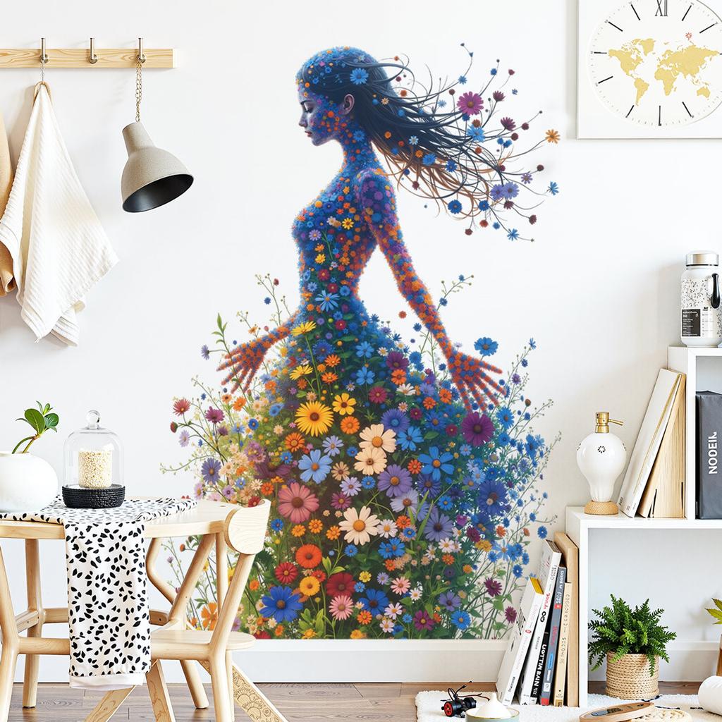 Flower Fairy Wall Sticker Removable Silhouette Decal for Bedroom Living Room Background Home Decor