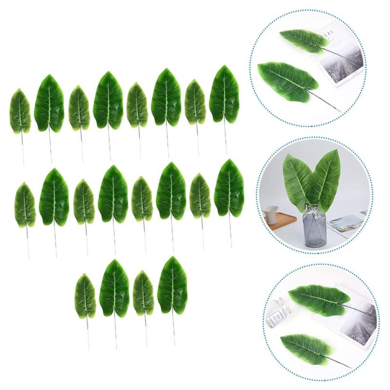 Artificial Green Canna Leaves with Stem, Tropical Faux Leaf Greenery Decor for Hawaiian Luau Jungle Beach Theme Party Decor
