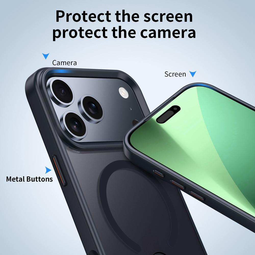 KEYSION 360 Hidden Metal Stand Magnetic Case for Magsafe for iPhone 17 Pro Max Air Transparent Matte Shockproof Phone Back Cover