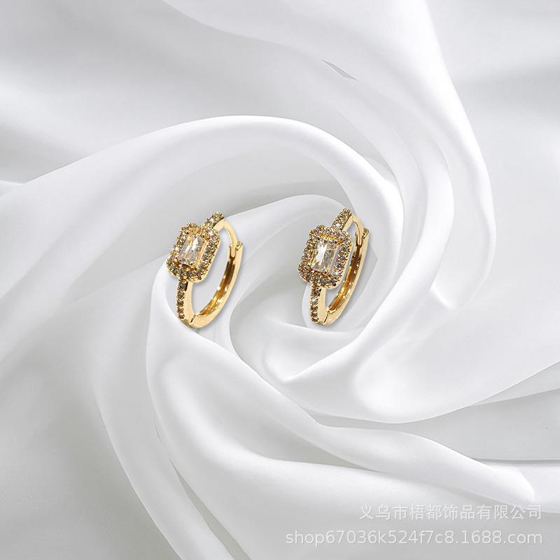 Gold-Plated Zircon Geometric Square Earrings - Stylish and Versatile Jewelry Accessory