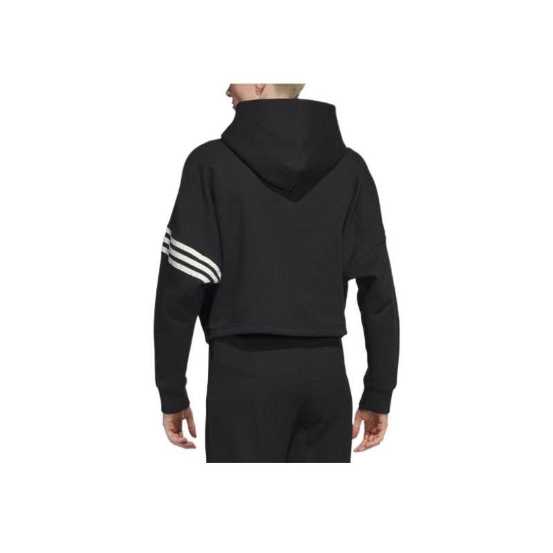 adidas Originals Campus 00s Trefoil Stripe Print Cropped Hoodie Women Tops Black IB5922