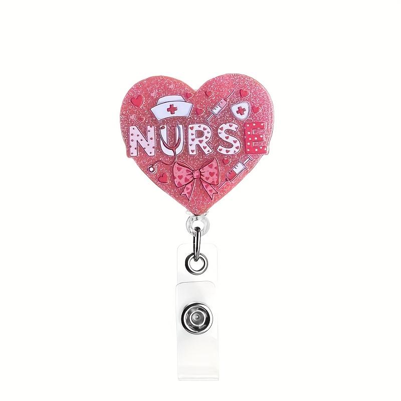 

Adorable Style NURSE Pattern Retractable Badge Reel with Pink Medical Emblem, ID Card Holder