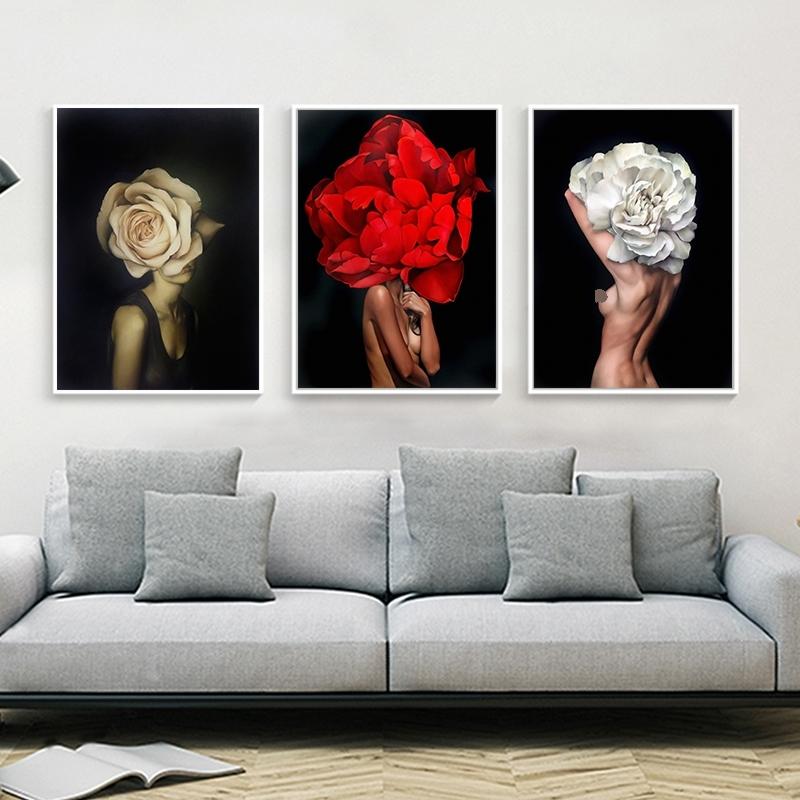 Tuval Boyama Çiçekler Kuş Tüyleri Kadın Soyut Duvar Sanat Baskı Posteri Resim Dekoratif Boyama Oturma Odası Dekorasyon