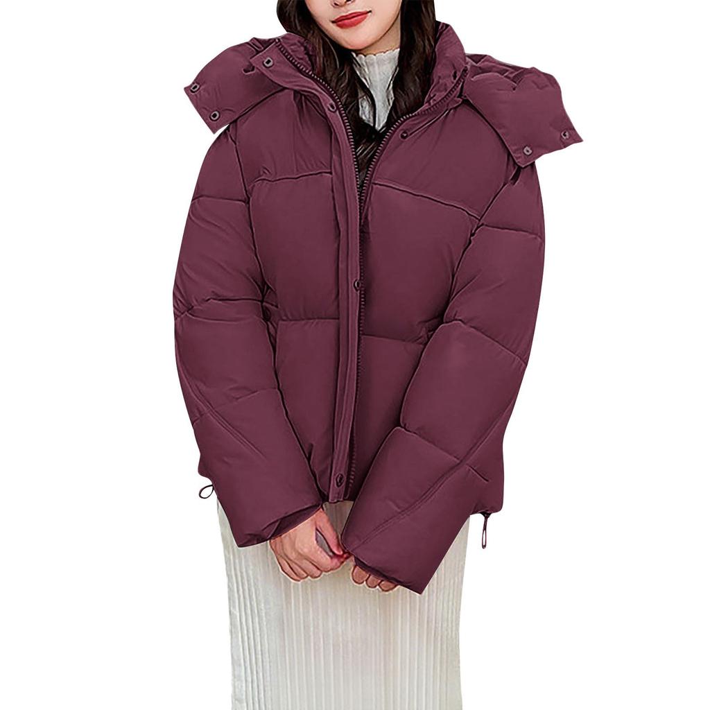 Ladies' Fashionable Solid Color Long Sleeved Loose Warm Hooded Jacket