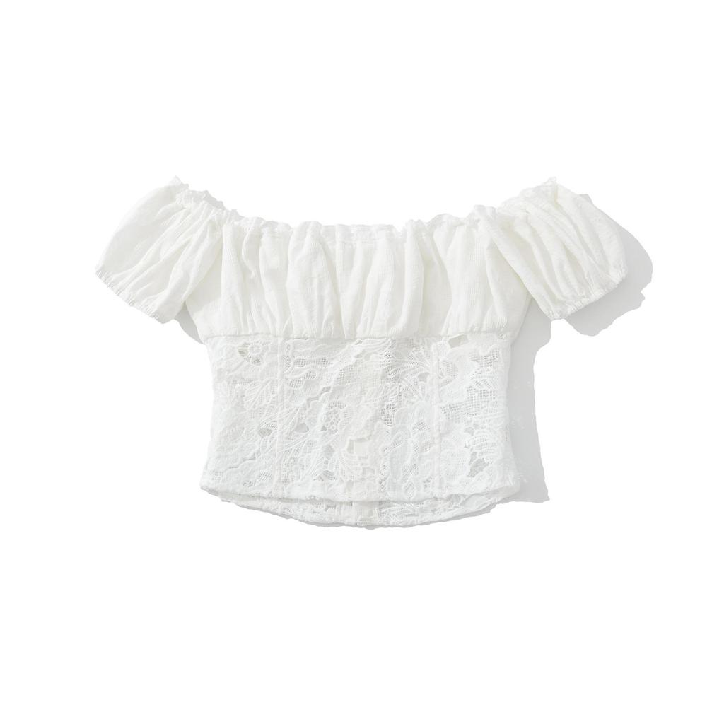 2025 Sweet Lace Patchwork 2-Piece: Off-Shoulder Crop Top + Mid-Waist Skirt