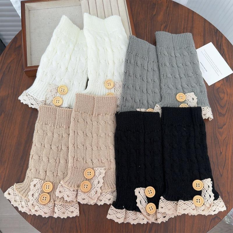 Harajuku Lace Edge Button Knitted Socks for Women Winter Warm College Style Thick Boot Socks Japanese Style Lolita Leg Warmers
