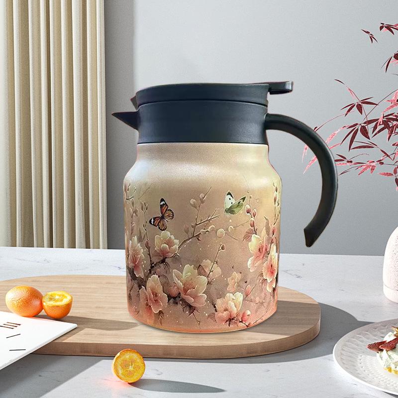 Insulated Stainless Steel Kettle with Tea and Water Separation - Elegant Chinese Style for Home or Office Use.