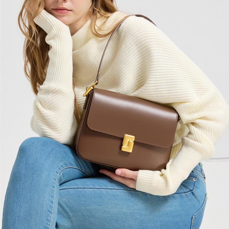 Women's Genuine Leather Small Square Bag 2026 New Fashion Minimalist Solid Color Crossbody Shoulder Purse