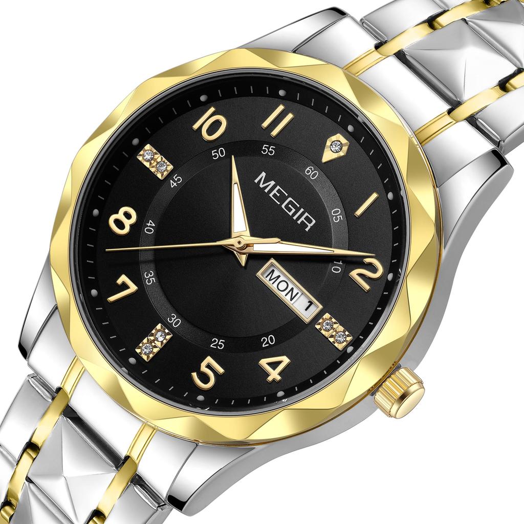 MEGIR Minimalist Fashion Quartz Wristwatch for Men Large Dial Business Leisure Watches with Date Week Clock Montre Homme 1093