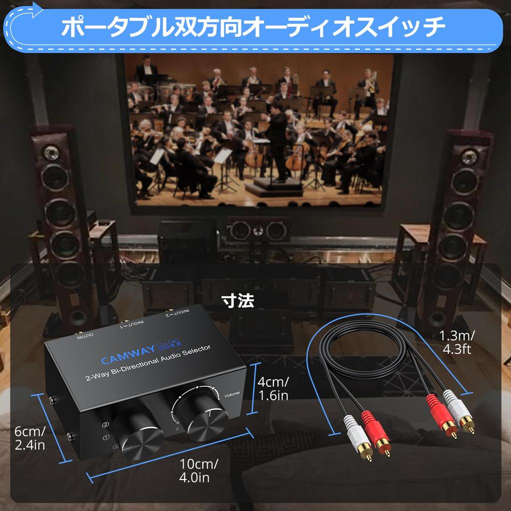CAMWAY Bidirectional Audio 2 1 with Off Audio Switch Selector Suitable for CD and Computers 2-Port Switcher, 3.5mm + RCA, Inputs/1 Output, Input/2