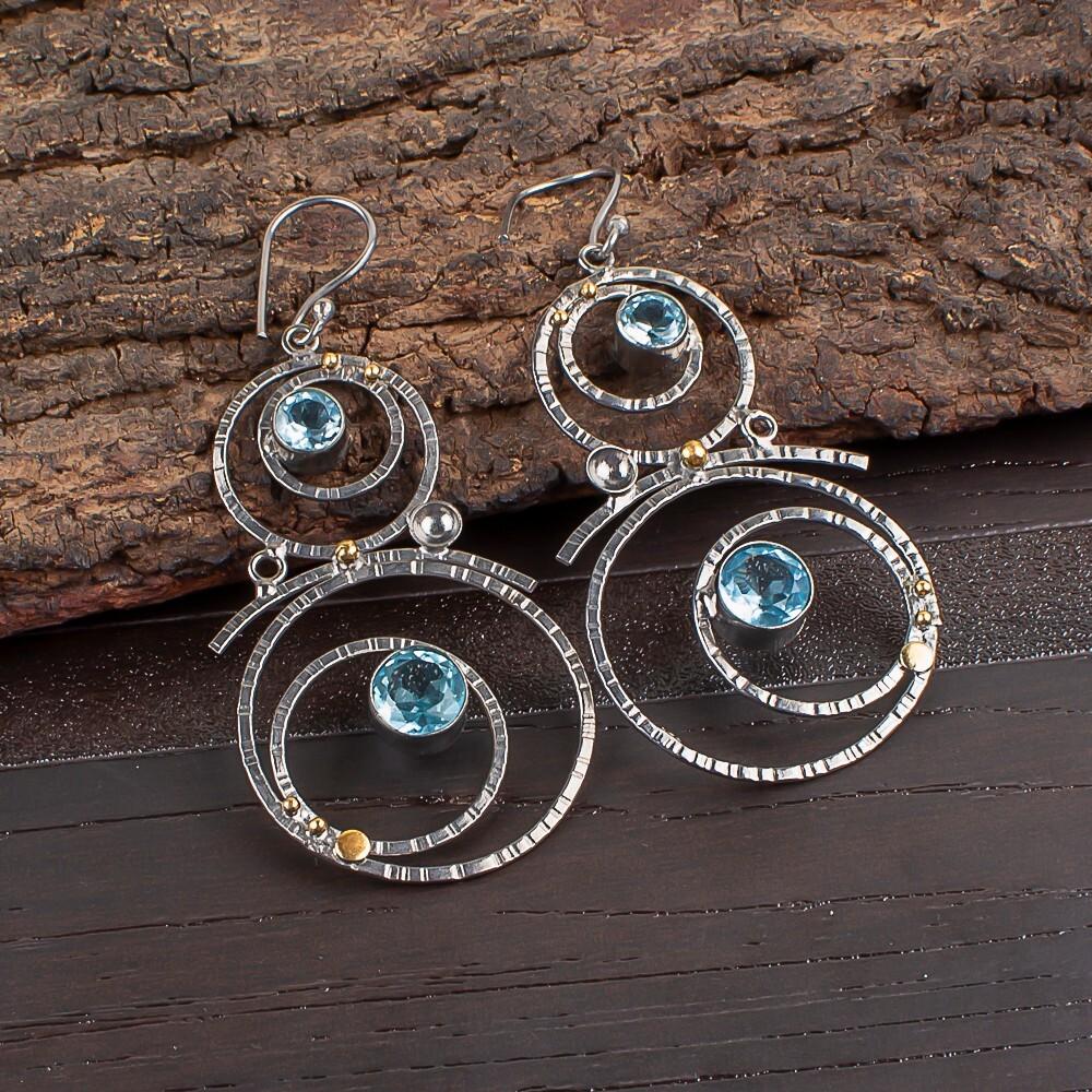 

Небесно-голубой топаз драгоценный камень 925 стерлинговое серебро ювелирные изделия ручной работы серьги-крючки 2.86 EE-76-16