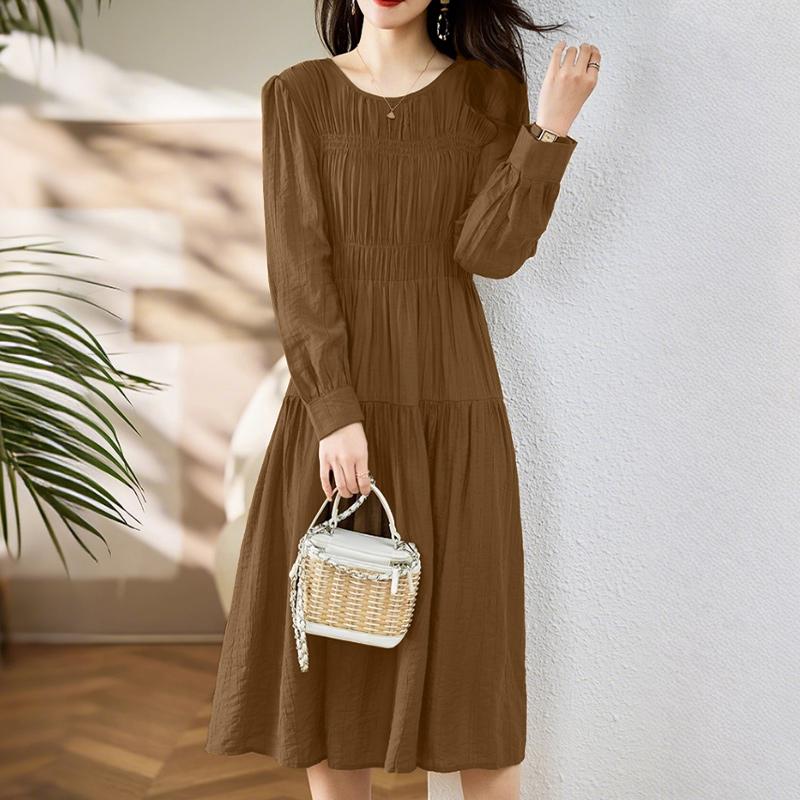 

ZANZEA Жіноча повсякденна сукня вільного крою з круглим вирізом і довгими рукавами однотонного кольору 5XL коричневий