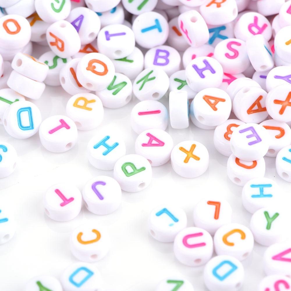 100PCS White Bead Alphabet Beads Colorful Letter Round Letter Beads Vowel Letter Beads  DIY Bracelet