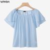 VONDA Summer Women Casual O Neck Polka Dots Short Sleeve Blouse Tops