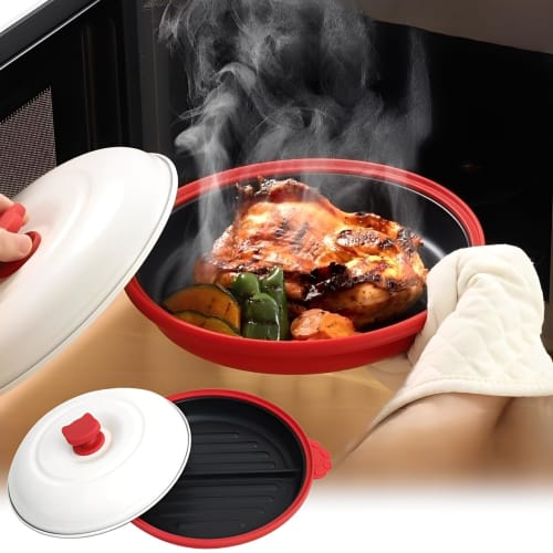 life_mart Microwave Grilled Fish Cooker [20cm Diameter, 3cm Depth, Choose from Dividers or No Dividers] Microwave Cooking: Frying, Boiling, Baking, Si