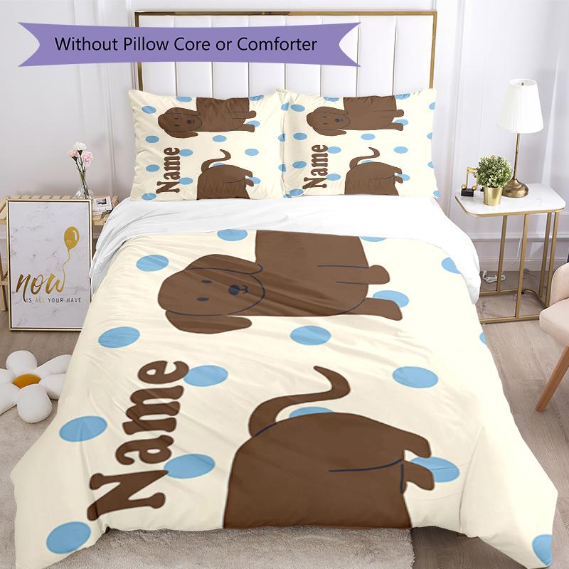 3pcs Custom Name Dog Bedding Set Duvet Cover Closure Includes 1 Duvet Cover & 2 Pillowcases, Soft and Comfortable for All Seasons.