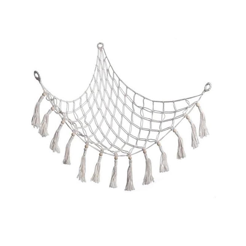 

Сплетенная вручную хлопковая веревка, угловая треугольная сумка для хранения игрушек, сетка для хранения игрушек в углу спальни, гамак для игрушек и кукол 100 x 100 x 135cm белый