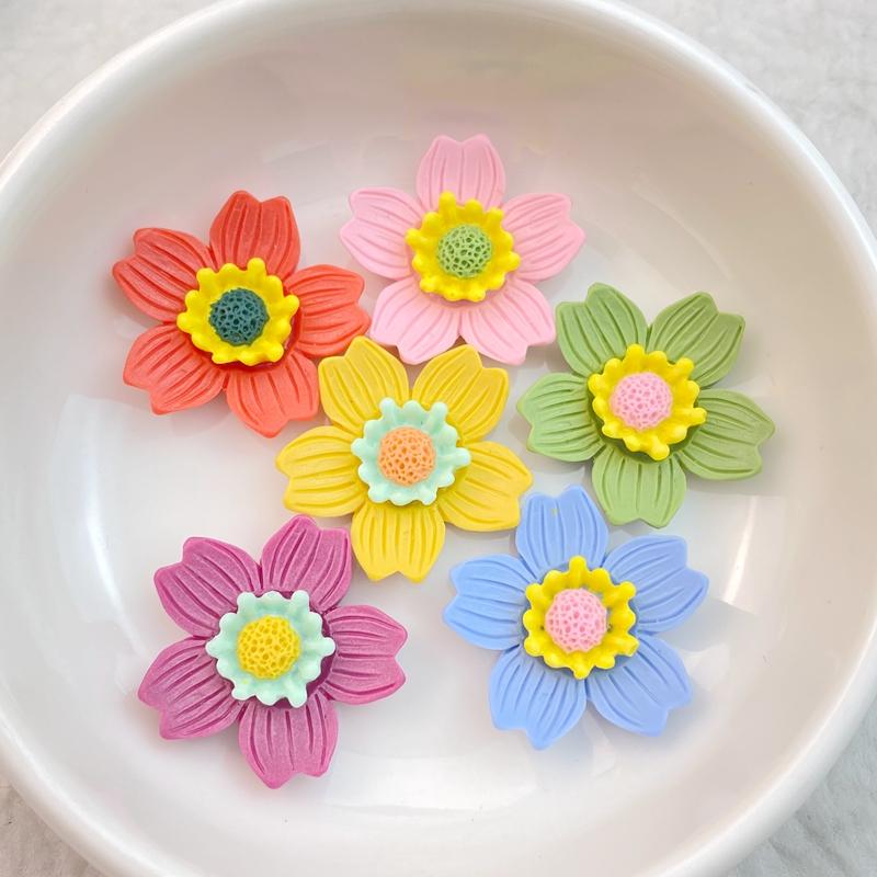 10Pcs New Cute Cartoon Simulated Five Petal Flower Series Flat Back Resin Cabochons Scrapbooking DIY Jewelry Craft Decorat
