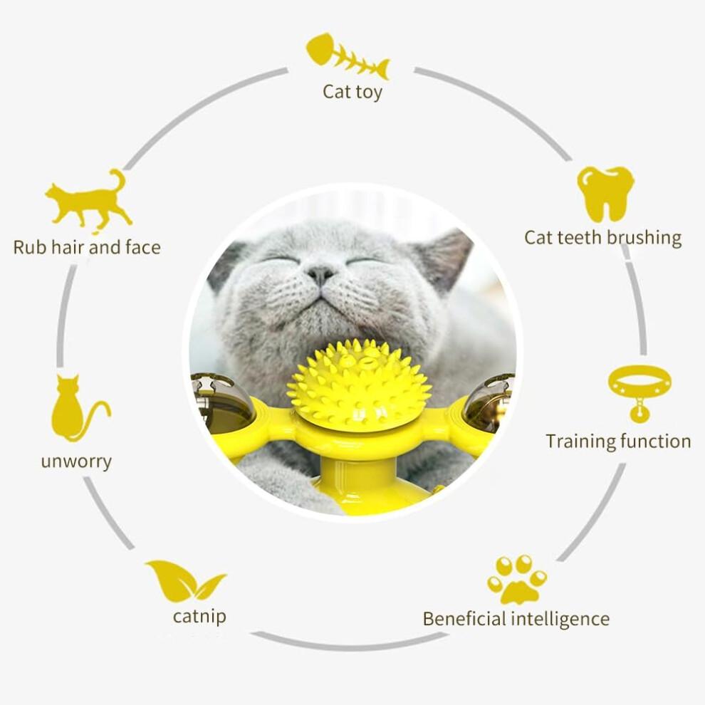 Interactive Windmill Cat Toy with Catnip, LED Light Ball, Fun Exercise Toy for Indoor Cats & Kittens - Yellow