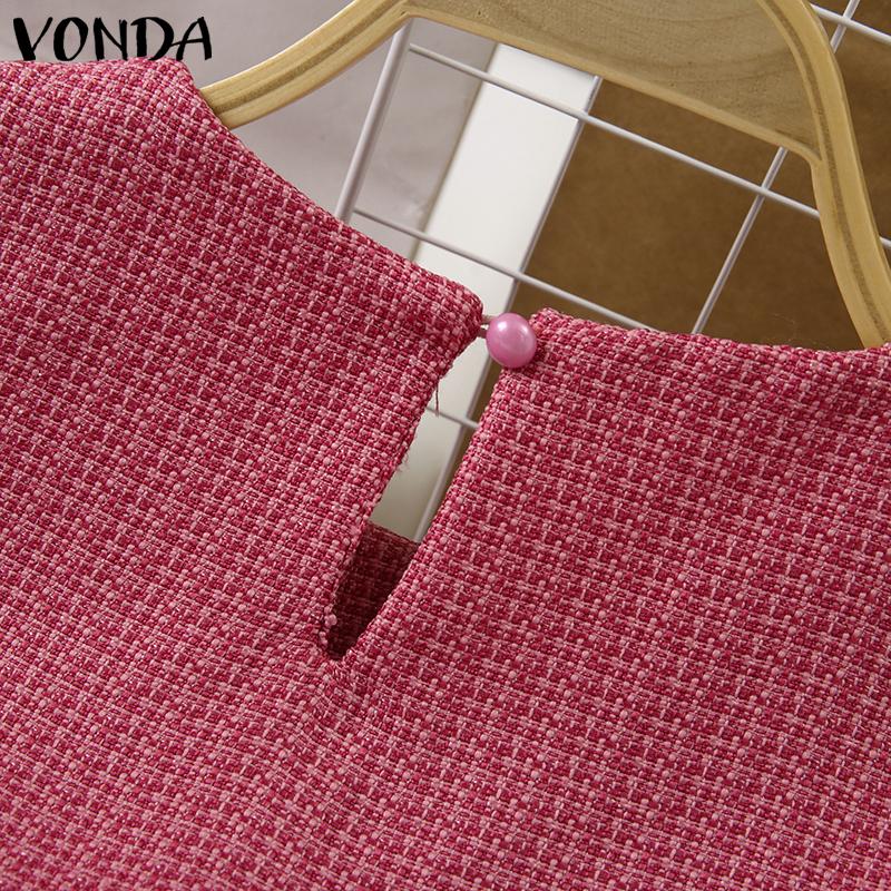 VONDA Women Summer Round Neck Puff Short Sleeve Blouses