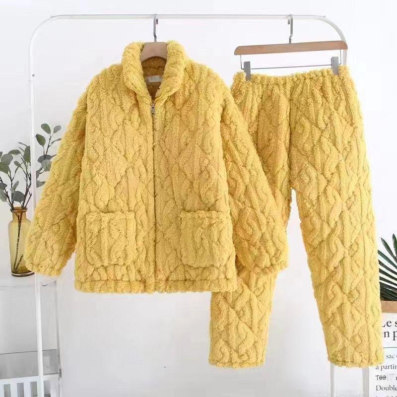 Women's Quilted Fleece-Lined Winter Pajama Set - Plus Size, Cute, Thick, Round Neck Homewear.