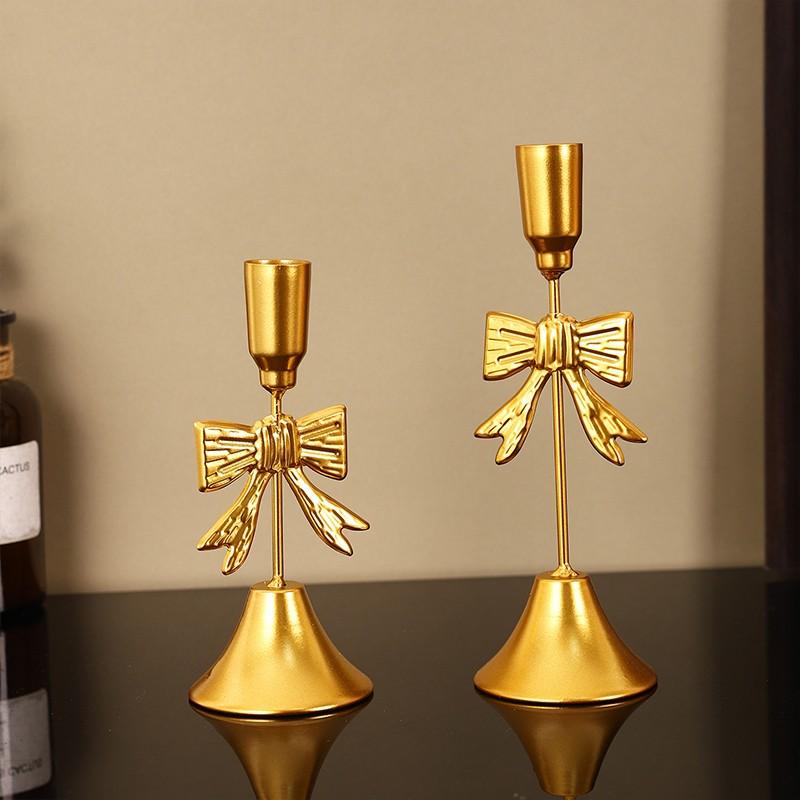 Gold Iron Candle Holder Intricate Christmas Golden Bow Candle Holder Festive Bow Candlestick Props Table Decor Accessories