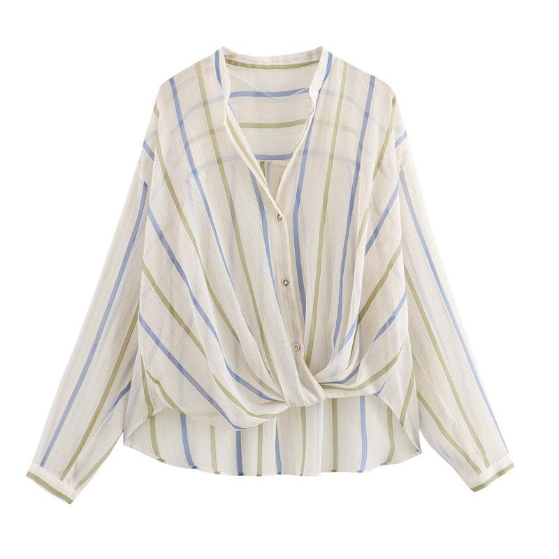 European & American Style Women's Casual Fashion Metal Line Pattern Shirt