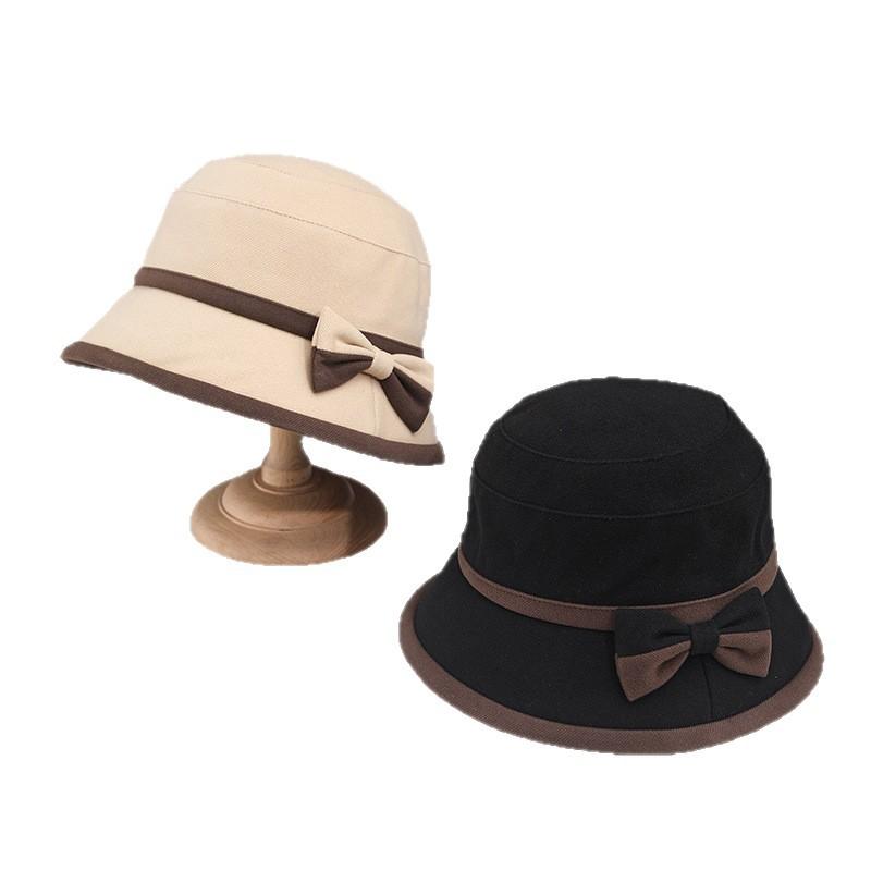 Autumn and Winter New Anti-ultraviolet Sun Hat Outdoor Bow Bucket Hat Foldable Windproof Elegant Basin Hat