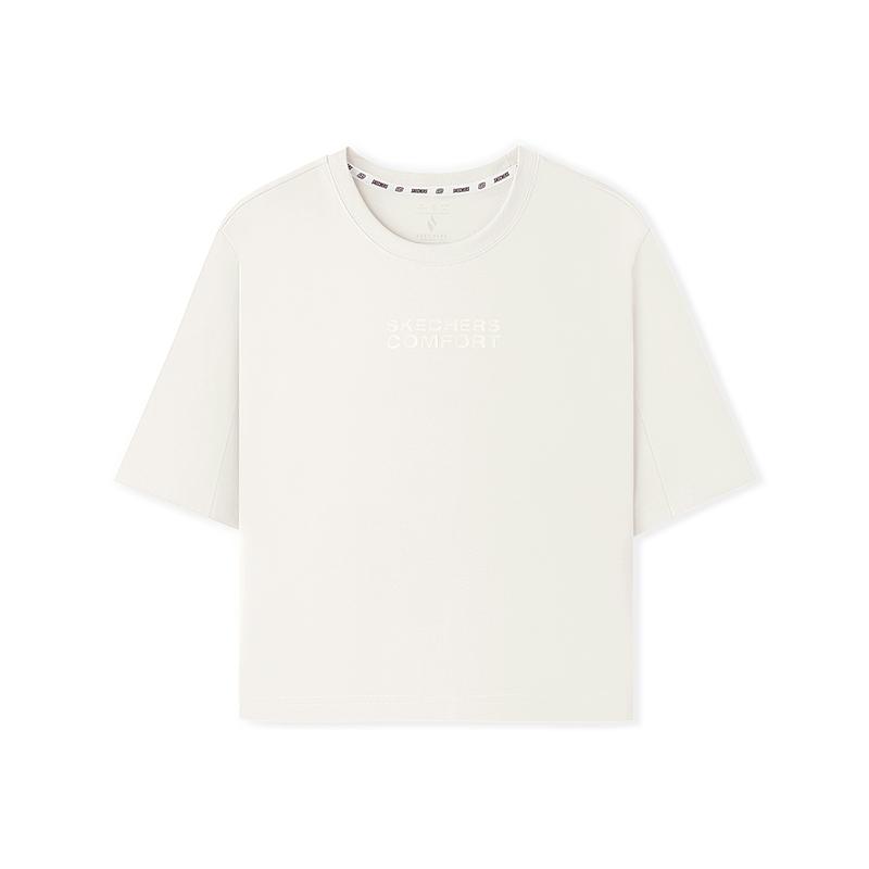 Skechers Fashionable Comfortable Versatile Loose Short Sleeve T-Shirt Women tops Cotton-Candy-White L225W163-0074 S