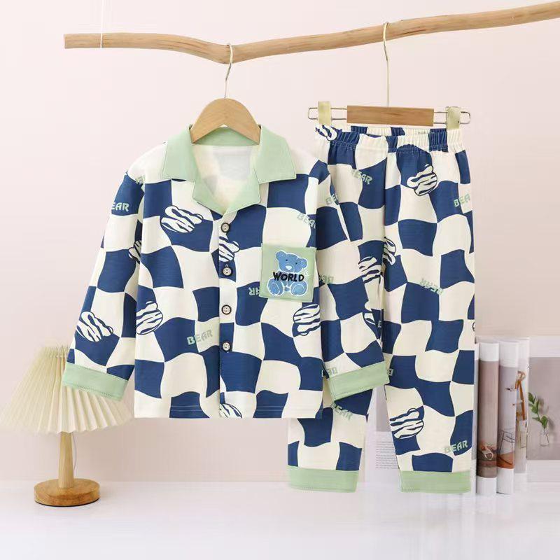 New Pure Cotton Children's Cardigan Pajama Set - Short Sleeve, Loose Fit for Boys & Girls