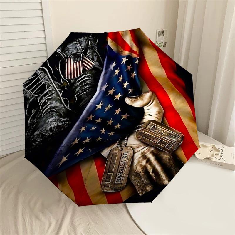 

1PC Military Flag Umbrella-8-Rib Reinforced, Automatic Open, Lightweight & Durable, Cute Fashion Accessory for Outdoor-T342