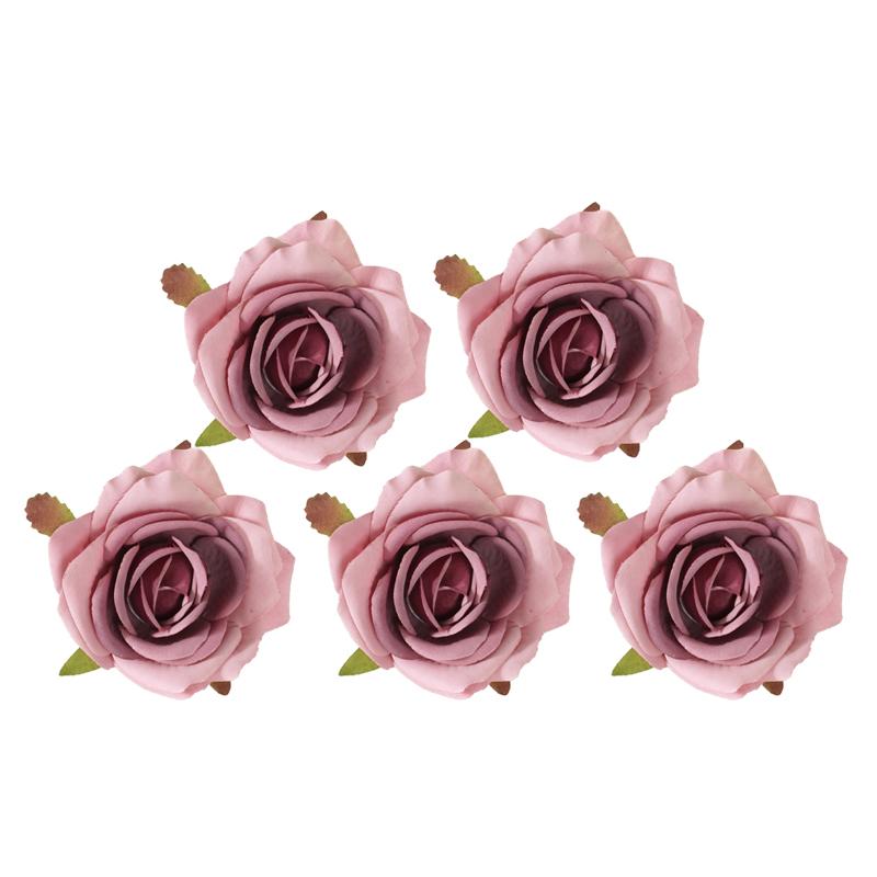 5pcs White Roses Silk Artificial Flowers Heads for Wedding Home Cake Birthday Party Decoration Fake Scrapbook Wreath Accessories